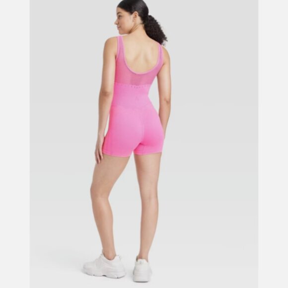 Women's Seamless Short Active Bodysuit Fitness Workout Yoga Rompers Pink M - Picture 2 of 3
